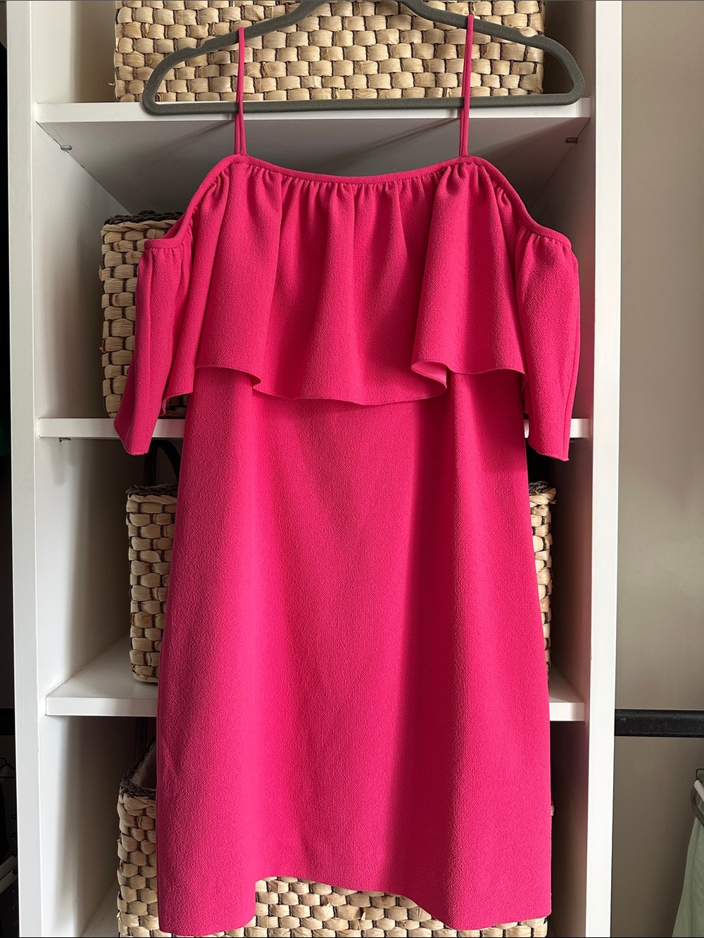 Trina Turk flirty off-the-shoulder dress in bubblegum pink!